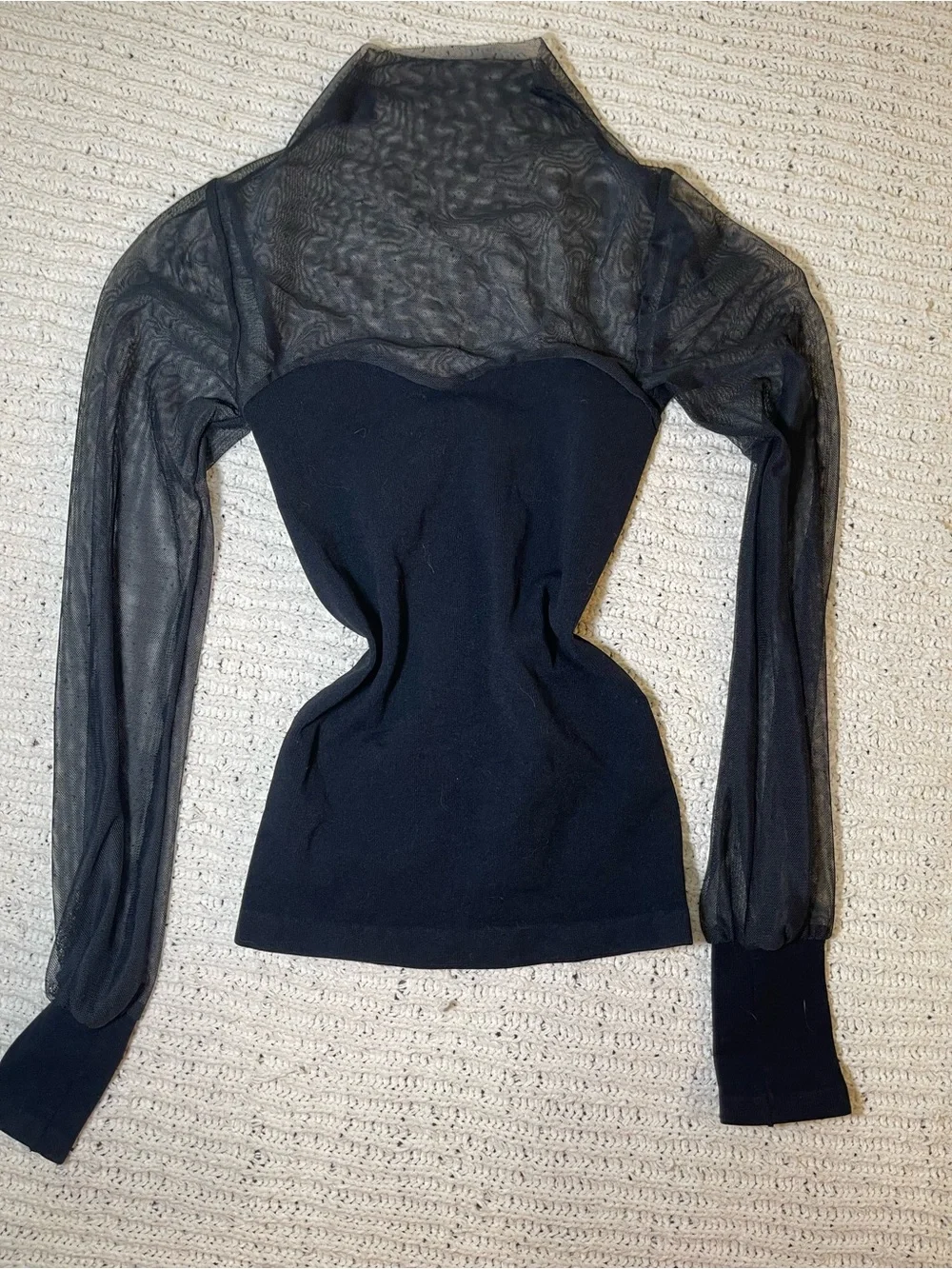 Free People Black Sheer Mock Neck Long Sleeve Top